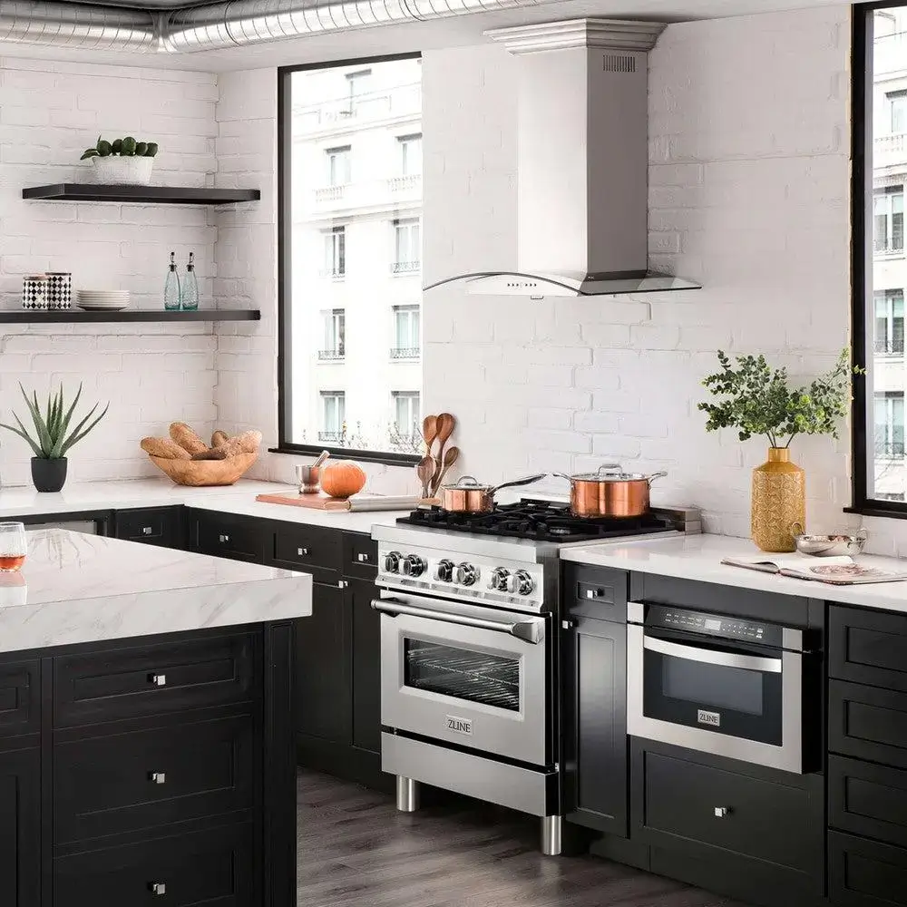 ZLINE 30” Stainless Steel Dual Fuel Professional Range in kitchen