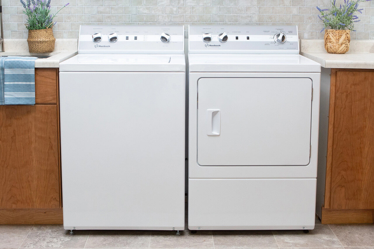 Speed Queen Washer and Dryer TC5 and DC5 in laundry room