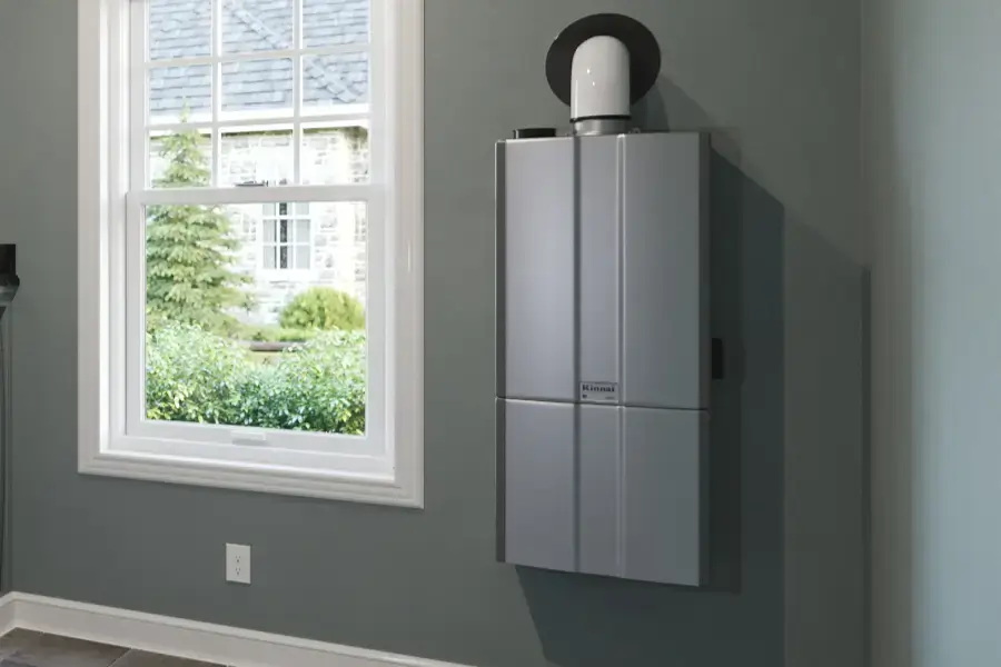 http://Propane%20water%20heater%20mounted%20on%20wall%20by%20window