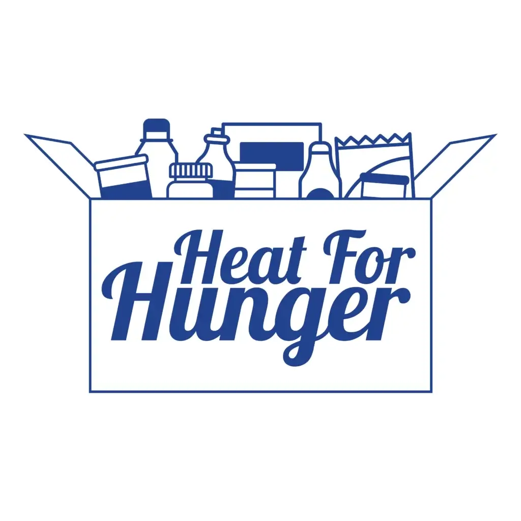 An open box holding food - Heat For Hunger logo