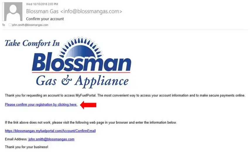 Confirmation email for Blossman email