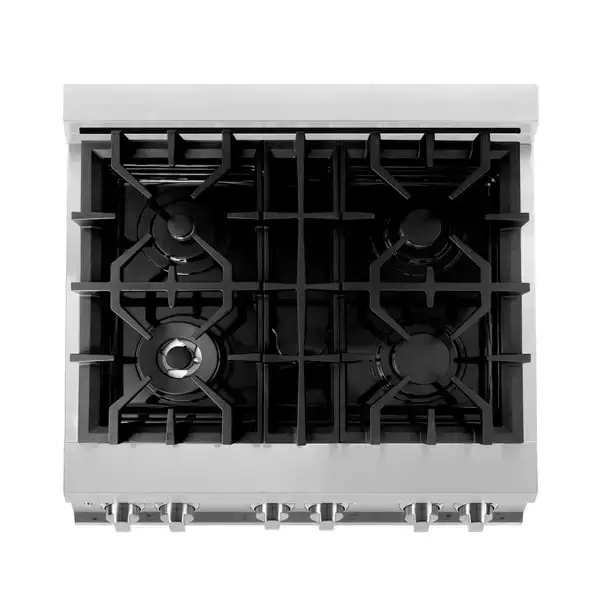 Legacy Stainless-Steel Dual Fuel Range RA30 top view burners